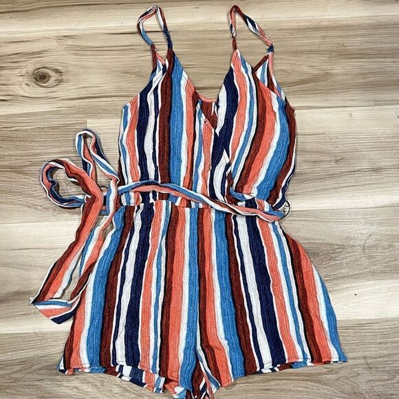 Lulu’s Angelene Blue and Orange Striped Sleeveless Romper Women’s Small - Picture 5 of 5